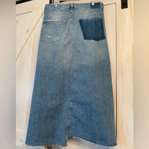 NWOT FREE PEOPLE We The Free Offset Denim Maxi Skirt Distressed Sz 12 Never Worn - Picture 3 of 7